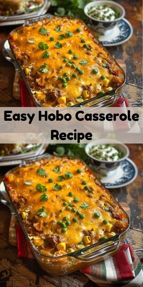 Hobo Casserole: Simple and tasty with ground beef, potatoes, and cheese. Ideal for a quick, hearty dinner. Hobo Casserole, Ground Beef Potatoes, Casserole With Ground Beef, Hobo Dinners, Beef Potatoes, Potatoes And Cheese, Beef And Potatoes, Ground Beef Casserole, Cheesy Sauce