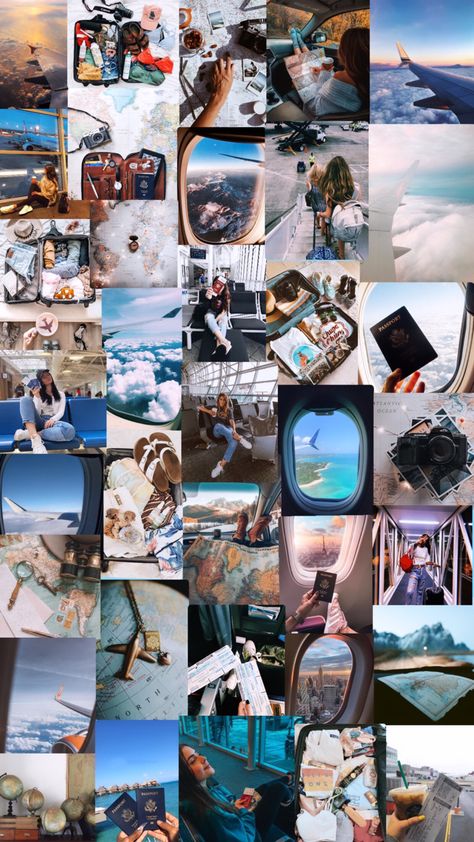 #aesthetic #wallpaper #collage #travel #adventure #airplane #airport #world #coffee #life #vacation Adventure Wallpaper Travel, Collage Of Travel Photos, Motivational Collage Wallpaper Iphone, Traveling Aesthetic Collage, Travel Vision Board Collage, Travelling Mood Board, Flight Attendant Collage, Travel Manifestation Wallpaper, Travel The World Vision Board