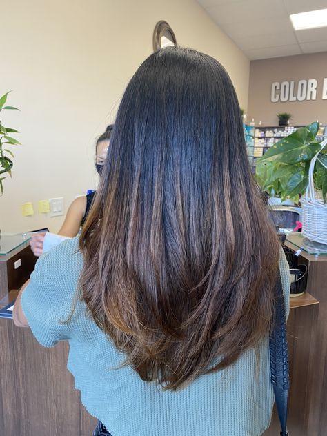 Long Hair Rounded In Back, Rounded Layers Long Hair Straight, Round Back Haircut, Long Layers With Medium Length Hair, Haircuts For Medium Hair No Layers, Haircuts Straight Long Hair, Layered Round Haircut, Long Round Layers Haircut Medium Length, Long Straight Hair With Long Layers