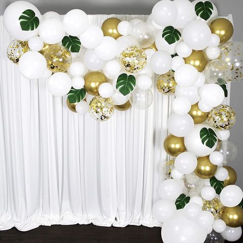 🎂136Pcs White and Gold Balloons Include: (60pcs 12in white balloons + 40pcs 5in white balloons + 10pcs 12in gold balloons + 10pcs 12in confetti balloons + whole balloon garland accessories kit (17ft long balloon decorating strip tape + 1pcs balloon tying tool + 33ft long ribbon). ✨High-Quality: Unlike other stores, we offer more confetti and gold balloons, which are better decorated with other balloons and save the cost of purchasing separately. Balloons of all sizes and all colors help the bal Gold Confetti Balloons, Wedding Shower Decorations, Pastel Balloons, Garland Arch, Safari Party, White Balloons, Arch Kit, Gold Confetti, Gold Balloons