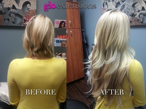 Hair Extensions Before & After by Glo Extensions Denver www.gloextensionsdenver.com Blonde Extensions, Hair Extensions Before And After, Hair Extension Salon, Fusion Hair Extensions, Hair Extensions For Short Hair, Long Hair Extensions, Real Human Hair Extensions, Hair Extentions, Hair Extensions Best