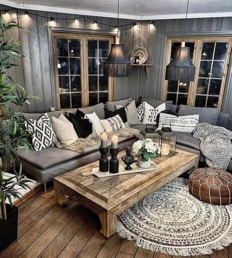 Boho Sisustus, Bohemian Living Room Decor, Bohemian Room, Cabin Living, Bohemian Living Room, Farmhouse Decor Living Room, Diy Decorations, Chic Home Decor, Living Room Makeover