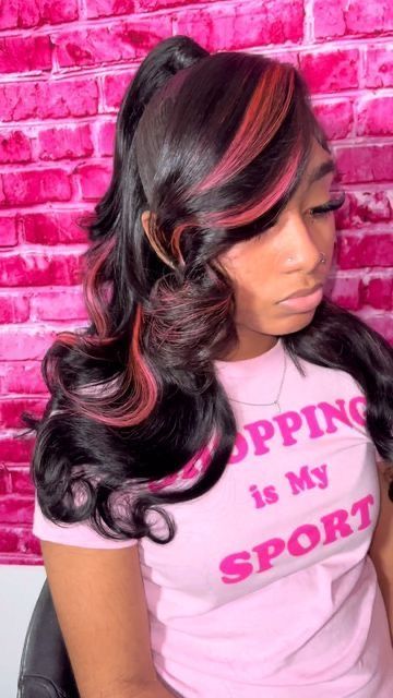 Birthday Wigs, Colourful Wigs, Bhaddie Hairstyle, Barbie Ponytail, Barbie Hairstyle, Sleek Ponytail Hairstyles, Peekaboo Hair, Black Ponytail Hairstyles, Birthday Hairstyles