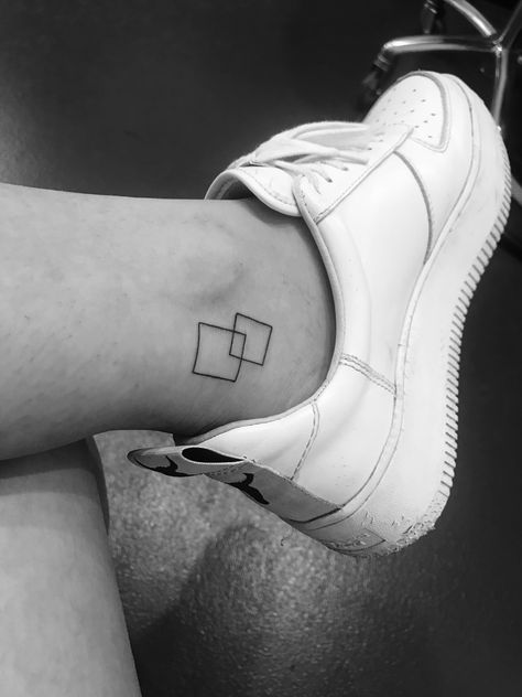 Square Tattoo, Minimalistic Tattoo, Geometric Box, Shape Tattoo, 3d Shape, Ankle Tattoo, Fine Line Tattoos, Line Tattoos, Mini Tattoos