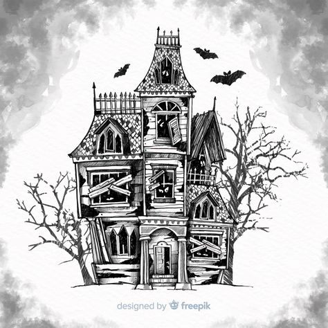 More than 3 millions free vectors, PSD, photos and free icons. Exclusive freebies and all graphic resources that you need for your projects Haunted House Background, Haunted House Tattoo, Haunted House Drawing, House Background, Scary Houses, Baba Jaga, Casa Halloween, Creepy Houses, Halloween Haunted House