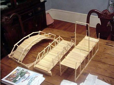 Popsicle Bridge, Popsicle Stick Bridges, Popsicle Stick Houses, Bridge Model, Popsicle Crafts, Pop Stick, Stick Art, School Technology, Wooden Bridge