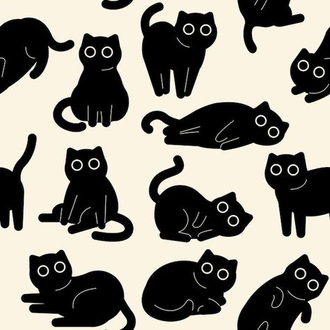 Cute Black Cat Cartoon, Black Cat Illustration Cute, Simple Dog Illustration, Black Cat Drawing Aesthetic, Black Cat Drawing Sketches, Angry Cat Illustration, Cat Illustration Design, Funny Cat Illustration, Logo Gato