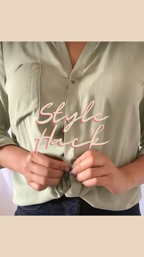 How To Tuck Button Down Shirt, Tie Shirt Knot, How To Tie A Shirt Knot, How To Tie A Shirt, Tie A Shirt, Woman Hacks, Classic Fashion Looks, Shirt Knot, Classic Outfits For Women