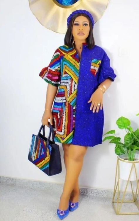 Slay in this beautiful Ankara plain and pattern shirt dress Kitenge Tops, Plain And Pattern, African Shirt Dress, Hope Fashion, Ankara Styles For Women, Ankara Dress Designs, Ankara Short, Ankara Short Gown Styles, African Lace Styles