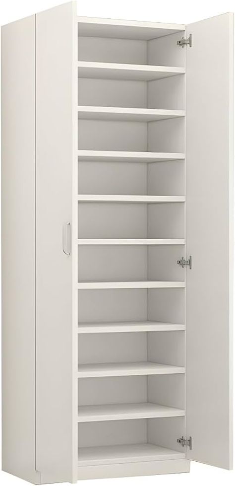 Amazon.com: LITFAD Modern Shoe Storage Cabinet Solid Wood Shoe Rack with Doors and Shelves Large Capacity Moisture-Proof Shoe Cabinet - White 23.6" L x 12.6" W x 70.9" H : Home & Kitchen Long Shelves For Shoes, Adjustable Shoe Shelves, Shoe Organizer For Garage, Shoe Storage Solutions Closet, Closed Shoe Storage Ideas, Shoe Storage In Garage Ideas, Basement Shoe Storage Ideas, Shose Design Shelf With Door, Shoe Storage Garage Ideas