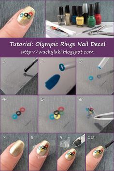 Wacky Laki: Tutorial Tuesday: Olympic Rings Nail Decal Olympic Nails, Olympic Rings, Nail Art Techniques, The Olympic Games, Nail Polish Art, Get Nails, Cool Nail Designs, Nail Art Inspiration, Nail Art Tutorial