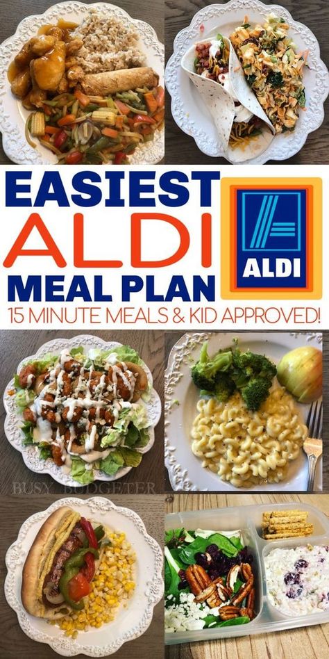 The easiest Aldi meal plan ever. Forget hello fresh or blue apron! We got 14 dinners delivered to our front door for under $150. That's TWO WEEKS worth of dinners! And every dinner could be made in less than 15 minutes. They even have a printable meal plan and shopping list so you know what to buy at Aldi and you have the recipes you need and you know the hacks. This was a game changer for our budget and helped us build a weekly menu that I actually stick to.  #easydinners #aldi #aldimealplan Aldi Meal Plan, Aldi Recipes, Meal Planning Menus, Budget Family Meals, Budget Meal Planning, Breakfast Meal, 15 Minute Meals, Blue Apron, Weekly Menu