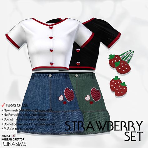 Reina_TS4_Strawberry_Set | Patreon Sims 4 Download, The Sims 4 Packs, Tumblr Sims 4, Sims 4 Cc Folder, Sims 4 Dresses, Sims 4 Characters, Female Clothes, Sims 4 Mm, Sims 4 Toddler