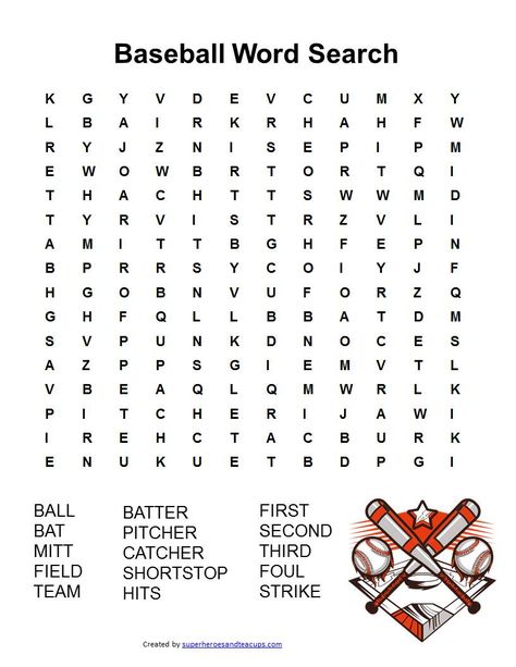 Baseball Word Search, Baseball Phrases, Baseball Printables, Word Search Free Printable, Baseball Activities, Printable Baseball, Printable Sports, Baseball Crafts, Word Search Printables