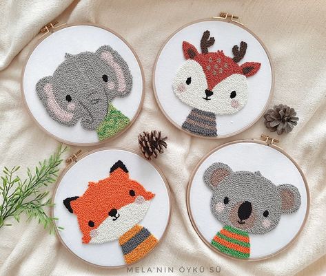 Punch Needle Animals, Punch Needle Patterns Free Printable, Weaving Loom Diy, Diy Bebe, Hand Embroidery Patterns Flowers, Hand Crafts For Kids, Punch Needle Patterns, Hand Embroidery Kit, Punch Needle Embroidery