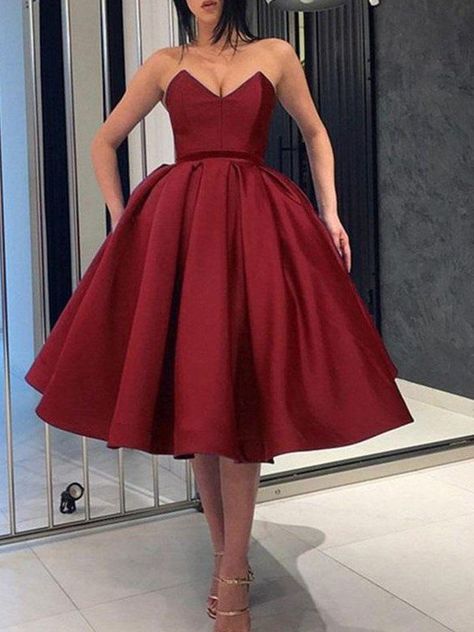 Homecoming Dresses Knee Length, Knee Length Evening Dress, Sweetheart Evening Dress, Sweetheart Homecoming Dress, Burgundy Homecoming Dresses, Black Ball Gown, Cheap Homecoming Dresses, Satin Homecoming Dress, Gowns With Sleeves