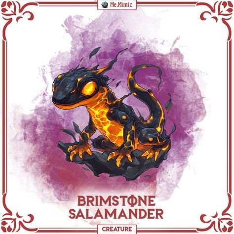 D&D 5e Homebrew Statblock for the Brimstone Salamander creature / monster – designed by Me.Mimic for engaging tabletop adventures. Dnd False Hydra, Elemental Dnd, Draconic Creatures, Monster Lizard, Familiar Art, Chibi Monster, Fire Salamander, Dnd Stat Blocks, Fire Elemental