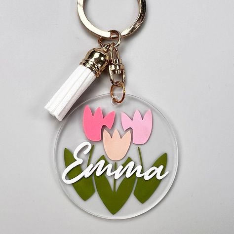 Tulip Acrylic Keychain Vinyl Acrylic Keychains Diy, Keychain Acrylic Design, Acrylic Keychains Diy Cricut, Acrylic Keychain Design, Keychain Box, Box Project, Tulip Painting, Acrylic Keychains, Diy Craft Tutorials