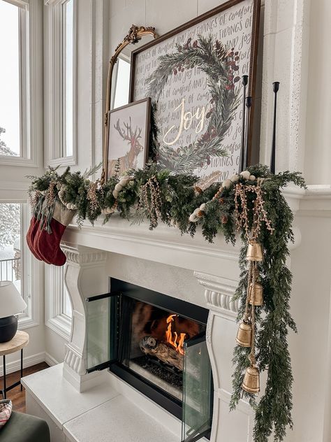 The Ultimate Christmas Mantle. Beautiful Christmas mantle look. Neutral Christmas Mantle, Christmas Tree Mantle, Christmas Mantles, Sarah Joy, Iron Candle Holders, French Christmas, Watch Christmas Movies, Christmas Craft Projects, Christmas Mantel