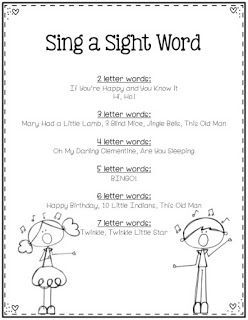 I discovered these tunes years ago at a conference!  I love whipping out a song for my kids-they think I'm very musical :)!    Print, laminate and keep this handy!  You and your students will be singi Whole Class Sight Word Games, Group Games For Preschoolers, Sight Word Songs, Games For Preschoolers, Teacher List, Large Group Games, Prek Ideas, Sight Word Fun, Kindergarten Songs