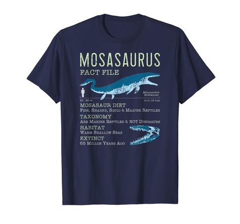 PRICES MAY VARY. Mosasaurus Facts T-Shirt - This Fun & Educational Mosasaur Gift T Shirt makes a Cool Present for Men, Women, Boys, Girls, Kids or your Son, Daughter, Grandson & Granddaughter. Fun Mosasaurus TShirt for Dinosaur Lovers, Palaeontologists, Fans of Mosasaurs, Prehistoric Marine Reptiles, the Cretaceous Period, Plesiosaurs, Liopleurodon, Fossil Dino Tooth, Jurassic Dinosaurs & Palaeontology. Lightweight, Classic fit, Double-needle sleeve and bottom hem Dinosaur Tshirt, Dino Kids, Cool Presents, Dinosaur Gifts, Presents For Men, Mens Long Sleeve Tee, Colorful Hoodies, Low Waist, Branded T Shirts