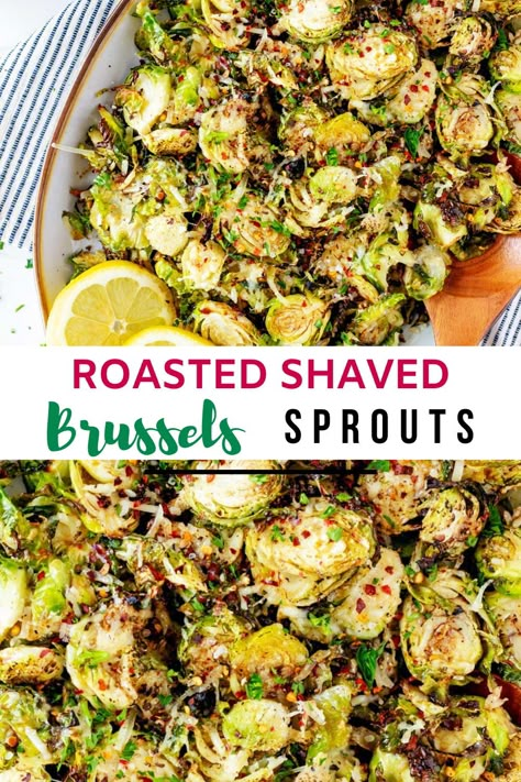 Recipes With Shaved Brussel Sprouts, Shaved Brussel Sprout Recipes With Bacon, Shaved Roasted Brussel Sprouts, Shredded Sprouts Recipes, Brussel Sprout Recipes Shaved, Roasted Shaved Brussel Sprouts Oven, Roasted Shaved Brussel Sprouts, Roasted Shredded Brussel Sprouts, Shredded Roasted Brussel Sprouts