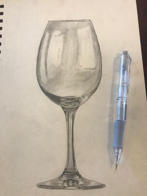 Wine Glass Sketch Drawings, Realistic Wine Glass Drawing, Glass Bottle Drawing Sketch, Broken Wine Glass Sketch, Wine Glass Pencil Sketch, Wine Glass Drawing, Realism, Champagne Flute, Pencil Drawings