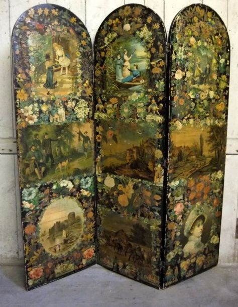 Antique Victorian Decoupage Scrap Screen Dressing Screen, Victorian Portraits, Decoupage Wood, Japanese Screen, Victorian Scrap, Room Divider Screen, Victorian Furniture, Room Screen, Decorative Screens