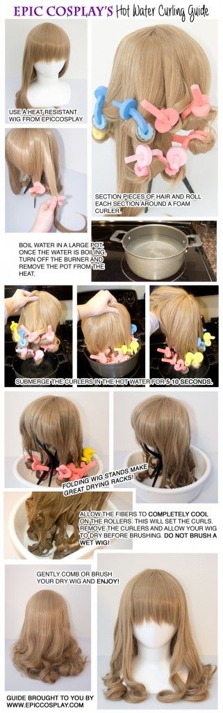 How to curl a synthetic wig via hot water. How To Curl Synthetic Wigs, Cosplay Wig Tutorial, Make A Wig, Wig Care, Drag Make-up, Wig Styling, Costume Tutorial, Cosplay Hair, Epic Cosplay