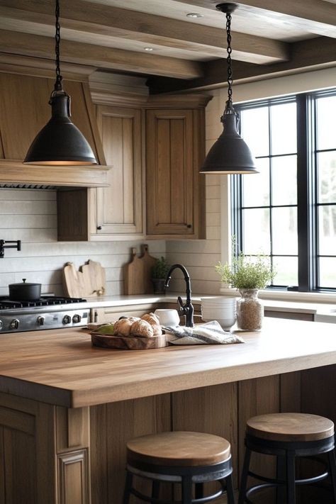 Warm up your kitchen with wooden accents. Wooden countertops, cabinets, or even a butcher block island add a rustic yet refined touch to your culinary space. 🍽✨🌳 #WoodenKitchen #HomeDecor #RusticCharm #KitchenDesign Butcher Block Cabinets, Kitchen Island Butcher Block, Island Butcher Block, Butcher Block Island Kitchen, Wooden Countertops, Butcher Block Island, Farmhouse Kitchen Design, Block Island, Kitchen Reno