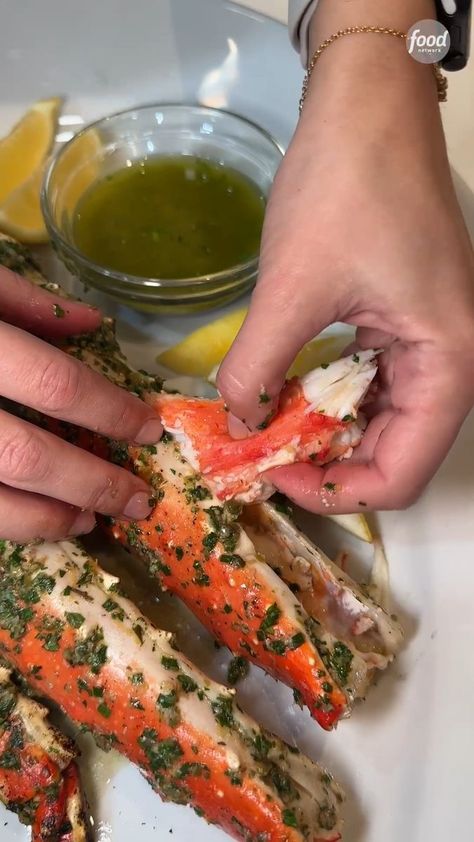 Grilled King Crab Legs with Caesar Butter | butter, recipe, King crab, Brachyura | King crab legs doused in CAESAR BUTTER and grilled 🔥🔥🔥 We aren't woooorthy 🤤 Get the recipe: https://foodtv.com/4425Sxy | By Food Network Caesar Butter, King Crab Legs Recipe, Crab Legs Recipe, Baked Crab, Seafood Dish Recipes, Crab Dishes, King Crab Legs, Delicious Seafood Recipes, Soul Food Dinner