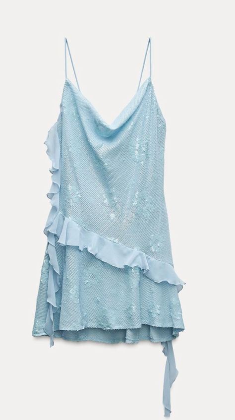 Zara Blue Dress, Sorority Formal Dress, Cute Formal Dresses, Sequin Dress Short, Trench Coat Dress, Blue Sequin Dress, Waistcoat Dress, Sister Outfits, Cardigan Sweater Dress