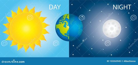 Sun Earth and Moon. Day and Night Illustration. Stock Vector - Illustration of light, educational: 153263945 Day And Night Illustration, Time Diagram, Night Earth, Earth Day And Night, Moon Day, Abstract Animal Art, Night Illustration, Sun And Earth, Education Icon