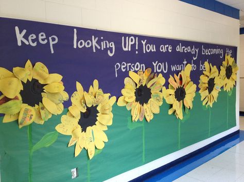 Character Bulletin Boards, Sunflower Bulletin Board, Sunflower Classroom, Bulletin Board Sayings, Art Room Doors, Summer Bulletin Boards, Classroom Boards, Preschool Garden, Spring Bulletin