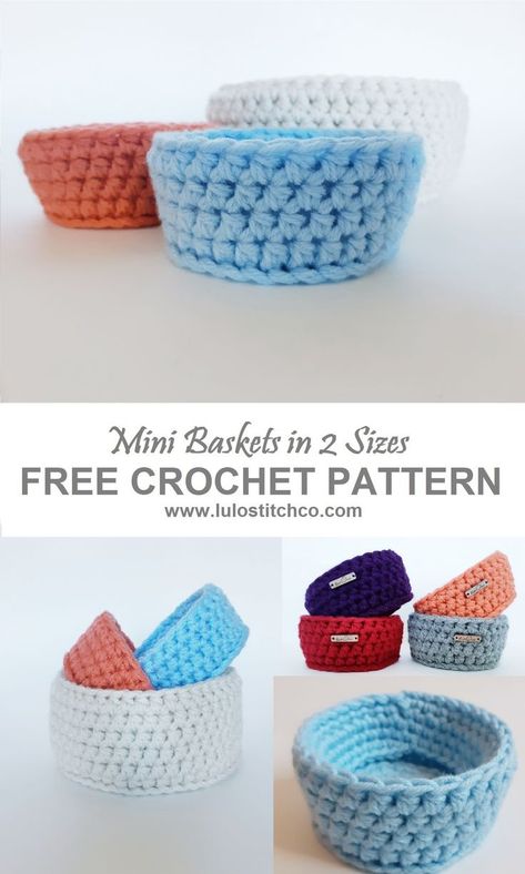 Crochet Mini Basket, Crochet Basket Patterns, Diy Crochet Basket, Crocheted Baskets, Mini Baskets, Basket Patterns, Crochet Basket Pattern Free, Mini Basket, Crochet Baskets