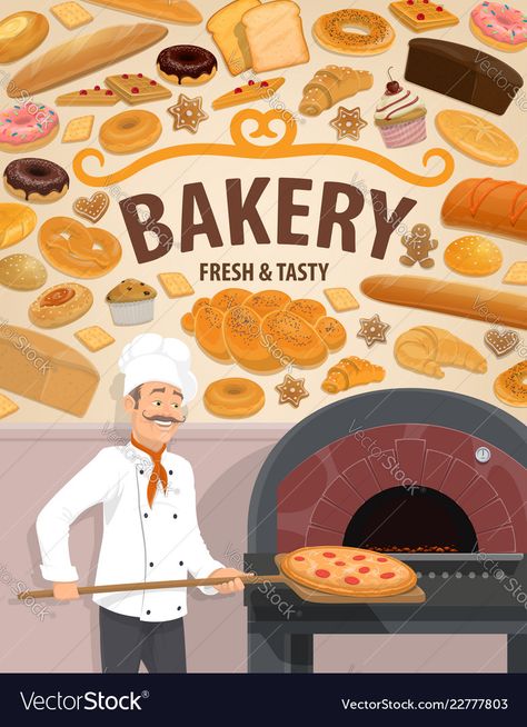 Bread And Pastry, Baking Pizza, Pizza Vector, Bun Cake, Baker Man, Pizza Shop, Donut Dessert, Biscuit Bread, Wooden Spatula