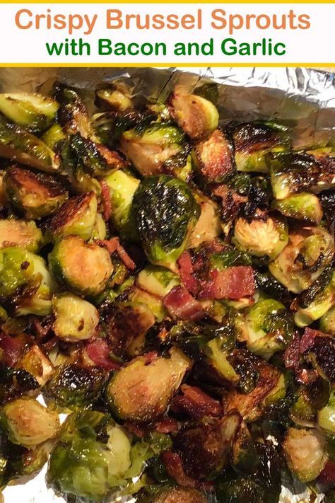 Crispy Brussel Sprouts with Bacon and Garlic - Recipes 4 All Days Crispy Brussel Sprouts With Bacon, Brussel Sprouts Bacon, Brussel Sprouts Recipes Easy, Brussel Sprouts With Bacon, Crispy Brussels Sprouts, Crispy Brussel Sprouts, Brussel Sprout Recipes Roasted, Bacon Brussel Sprouts, Brussels Sprout