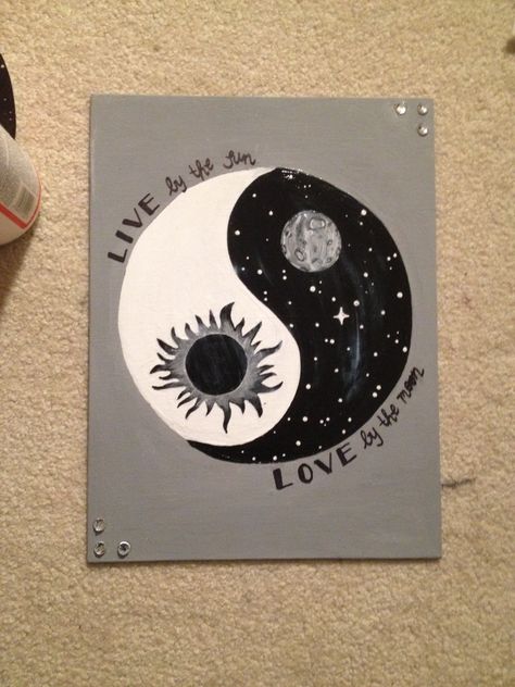 Easy Ying Yang Painting, Drawing Ideas Easy Sun And Moon, Moon And Sun Painting Easy, Ying Yang Painting Ideas, Sun And Moon Painting Canvases Easy, Sun And Moon Painting Easy, Ying Yang Painting, Sun Moon Painting, Yin Yang Painting