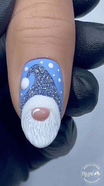 AMANDA BYRNE NAIL ARTIST on Instagram: "❄️💙 Christmas Gonk 💙❄️ Using #everythingmagpie • BLUE SKY & PLAIN JANE Gel Colours • VELVET TOP • WHITE & BLUE Gel Paints • YANG & SKYLAR Glitters • BUFF Build Me Up 🖤 @magpie_beauty 🖤 @magpie_education 🖤 @aleana_hand New Male Thumb #nails #nailsonfleek #nailsofinstagram #instanails #nailswag #naildesigns #nailsoftheday #nailporn #gelnaildesign #gelnails #manicure #nailitdaily #nailprodigy #showscratch #magpiebeauty #gonknails #christmasgnomenails Christmas Nails Gonk, Gonk Nail Art, Gonk Nails Christmas, Nome Christmas Nails, Gnome Xmas Nails, Gnome Gel Nails, Gonk Christmas Nails, Blue Gnome Nails, Winter Gnome Nails