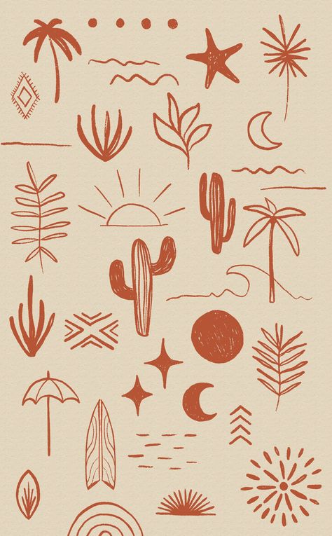 Summer Boho Aesthetic, Bohemian Design Graphic, Summer Words Aesthetic, Bohemian Drawings, Summer Prints Pattern, Earthy Illustrations, Bohemian Symbols, Summer Drawings Aesthetic, Bohemian Pattern Art