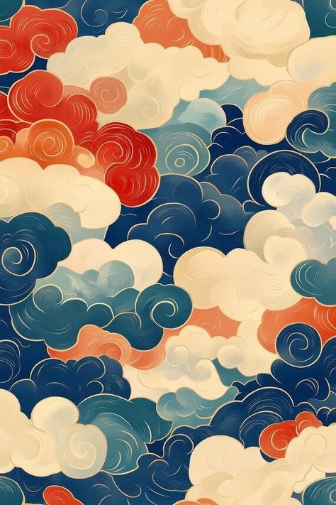 Custom Canvas Print of Whimsical Colorful Clouds Inspired by Japanese Ukiyo-e Art for Modern Home Decor by CustomCanvasCurators 🎨✨ Elevate your space with our stunning Custom Canvas Print, inspired by traditional Japanese Ukiyo-e art. The whimsical cloud motifs and vibrant colors bring a touch of tranquility and elegance, perfect for your living room, bedroom, or creative studio. Each piece is crafted with premium materials for long-lasting beauty. Bring a touch of serene art into your home... Sailor Reference, Ukiyoe Design, Japanese Clouds, Floating Art, Japanese Inspired Art, Colorful Clouds, Japanese Artwork, Japon Illustration, Clouds Pattern