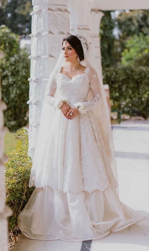 Long white frock and lehnga zainab salmans dreamy white dress💫 Desi White Nikkah Dress, White Gown For Nikah, Nikah White Dress, White Nikkah Dress Simple, White Nikah Dress, White Lehenga Bridal, Car Bugatti, Car 2023, Pakistani Bridal Dress