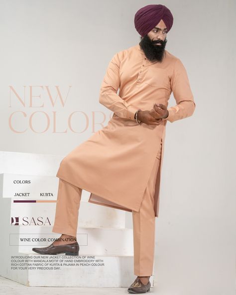 Introducing our new rich cottan fabric of kurta & pajama in peach colour for your very precious day. By SASA Kurta Pajama Punjabi, Peach Colour, Kurta Pajama, Groom Dress, Wine Colored, Wedding Outfits, Dress Ideas, Color Combinations, Hand Embroidery