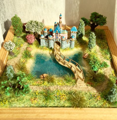 Disney Castle home made diorama Disney Diorama, Castle Diorama, Shoe Box Diorama, Castle Home, Visual Reference, Disney Rapunzel, Disney Castle, School Project, Kid Stuff