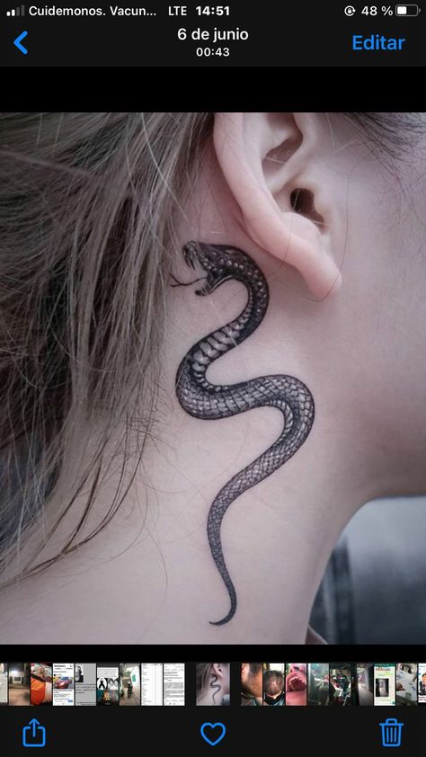 Snake Neck Tattoo, Tattoo Snake, Neck Tattoos, Snake Tattoo, Neck Tattoo, Behind Ear Tattoo, Blackwork, Hand Tattoos, Tattoos For Guys