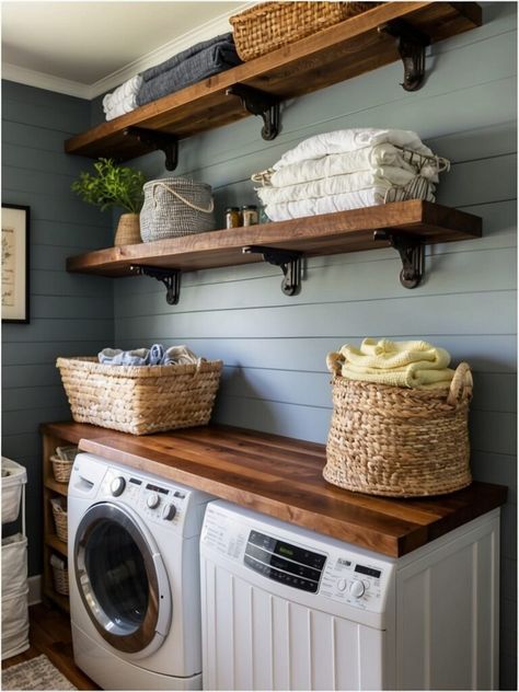 Top 10 Laundry Room Shelving Ideas - Shelves In Laundry Room, Laundry Room Organization Shelves, Laundry Room Shelving Ideas, Room Shelving Ideas, Laundry Room Shelving, Laundry Room Hacks, Small Laundry Room Makeover, Large Laundry Rooms, Laundry Room Shelves