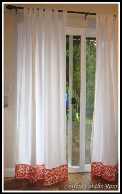 Easy Curtain Fix - adding a swath of fabric at the bottom for color pop, or for added length (or both) Lengthen Curtains, Plain Curtains, No Sew Curtains, Simple Curtains, How To Make Curtains, White Curtains, Diy Curtains, Curtain Designs, Curtains Window Treatments