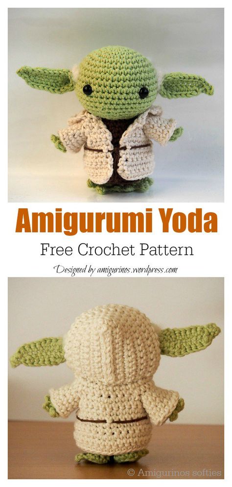 Star Wars Amigurumi Yoda Free Crochet Pattern #freecrochetpatterns  #crochetamigurumi  #yoda Yoda Crochet Pattern, Star Wars Amigurumi, Yoda Crochet, Star Wars Crochet, Confection Au Crochet, Crochet Stars, Crochet Patterns Free Blanket, Star Wars Yoda, Crochet Patterns For Beginners