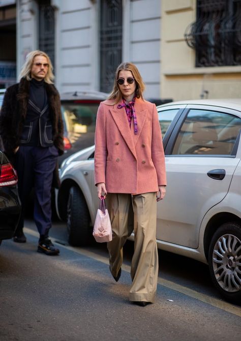 Pink Blazer Outfit, Cool Girl Style, Pretty Skirts, Embroidered Pants, Popsugar Fashion, Getting Dressed, Pink Blazer, Street Style Chic, Everyday Outfit