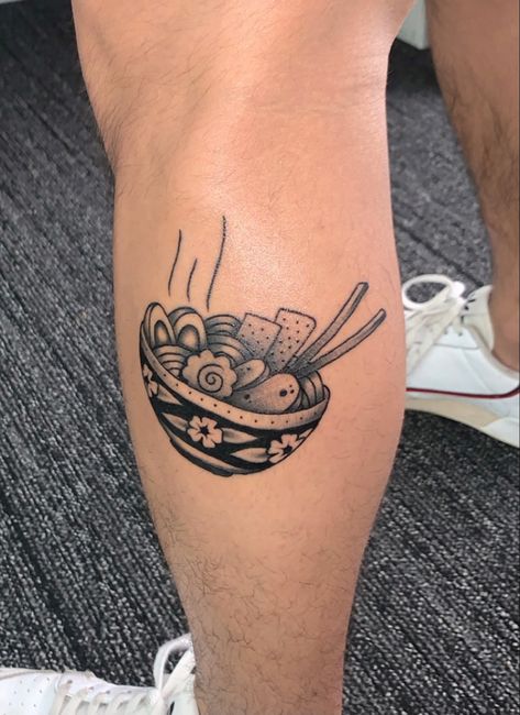 Bowl Of Noodles Tattoo, Ramen Noodle Tattoo, Ramen Bowl Tattoo, Noodle Tattoo, Trad Sleeve, Ramen Tattoo, Bowl Tattoo, Tongue Tattoo, Food Tattoos